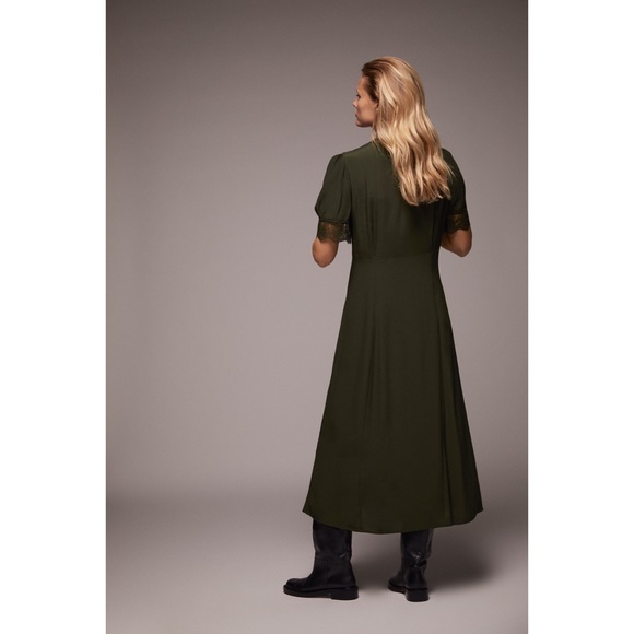 Zara Blogger’s Favorite Olive Green Vintage Lace V-Neck Button Down Midi Dress - Picture 4 of 16